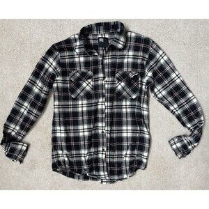 TIlly's RSQ Black Plaid Flannel Button Down Size Small Womens